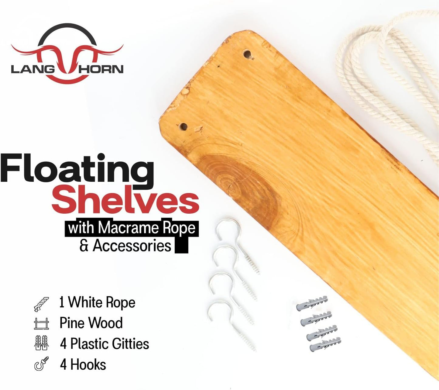 3 tier Wooden hanging Rope Shelves