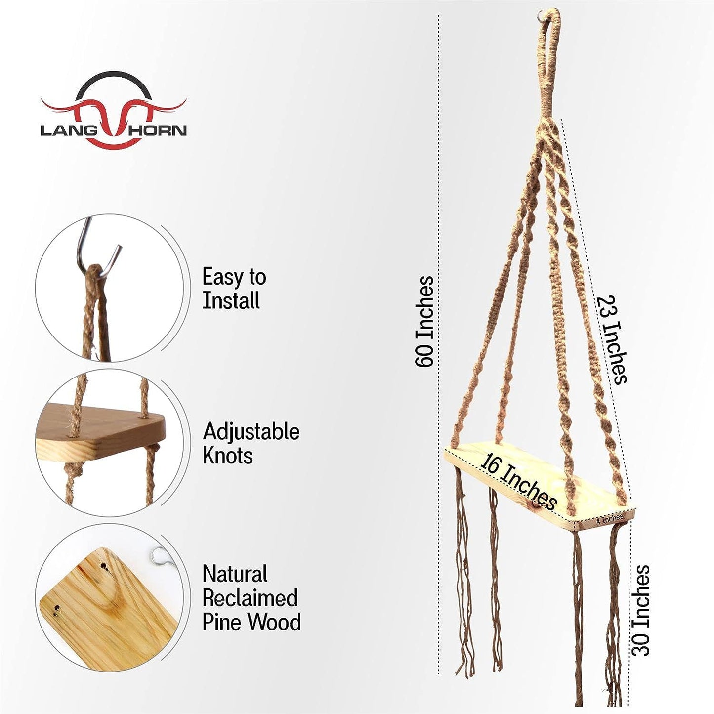 Wooden hanging Rope Shelf Pack of 2