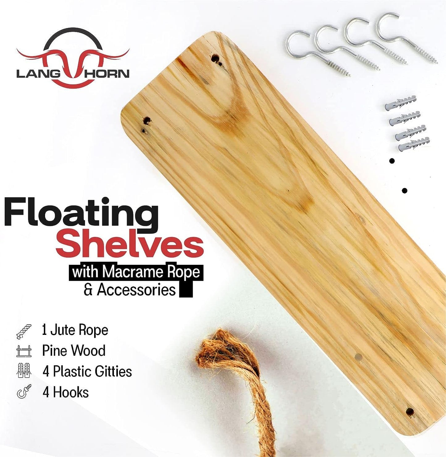 Wooden hanging Rope Shelf Pack of 2