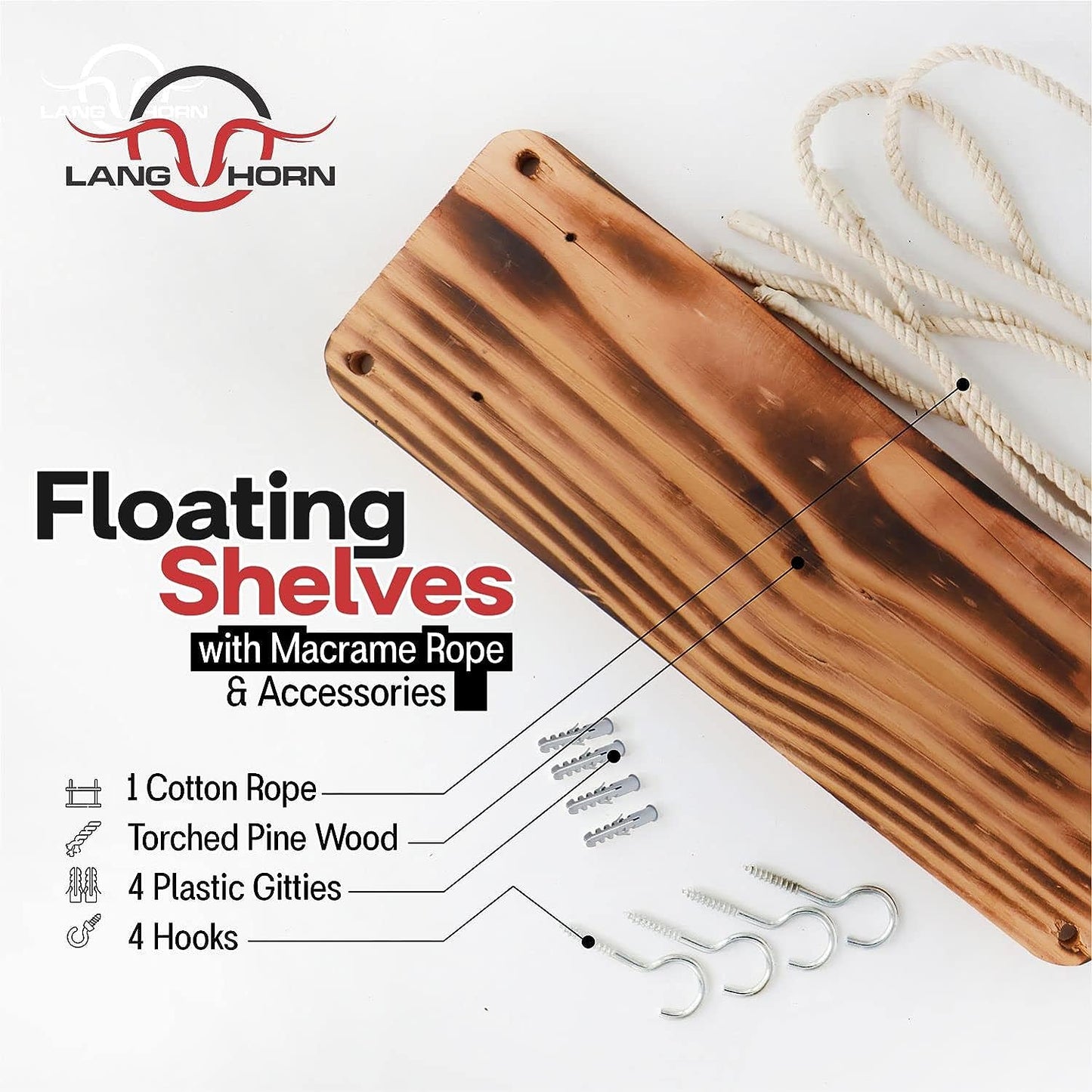 2 tier Wooden hanging Rope Shelves