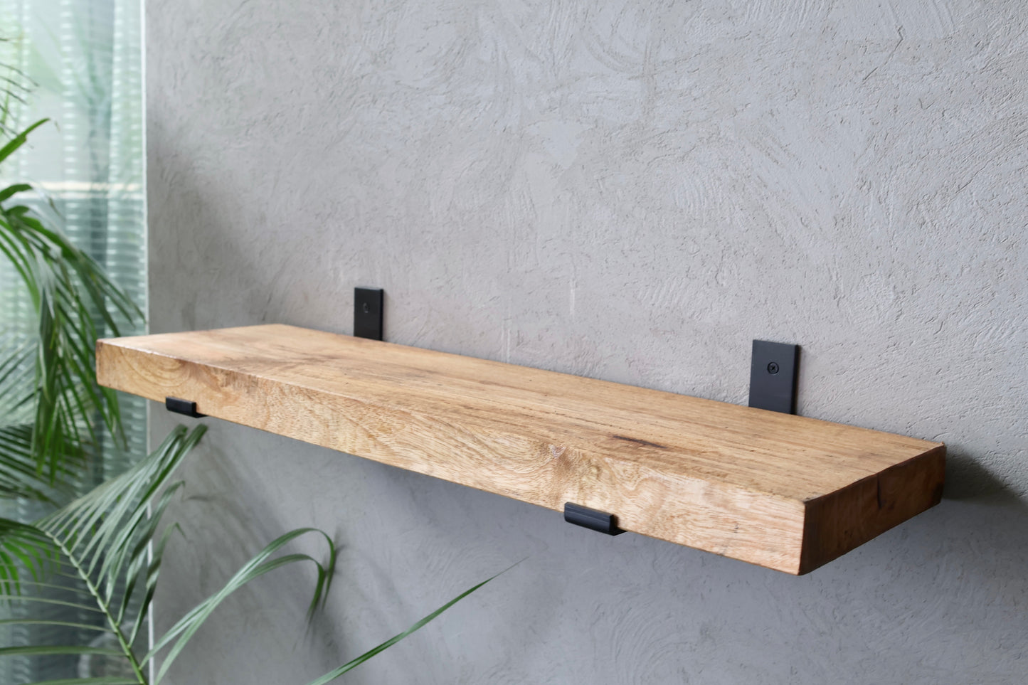 Rustic Handmade Floating Wooden Shelves | Chunky Rectangular Mango Wood shelf with Brackets | Length 30inch x 9 inch Depth x 2 inch Thickness