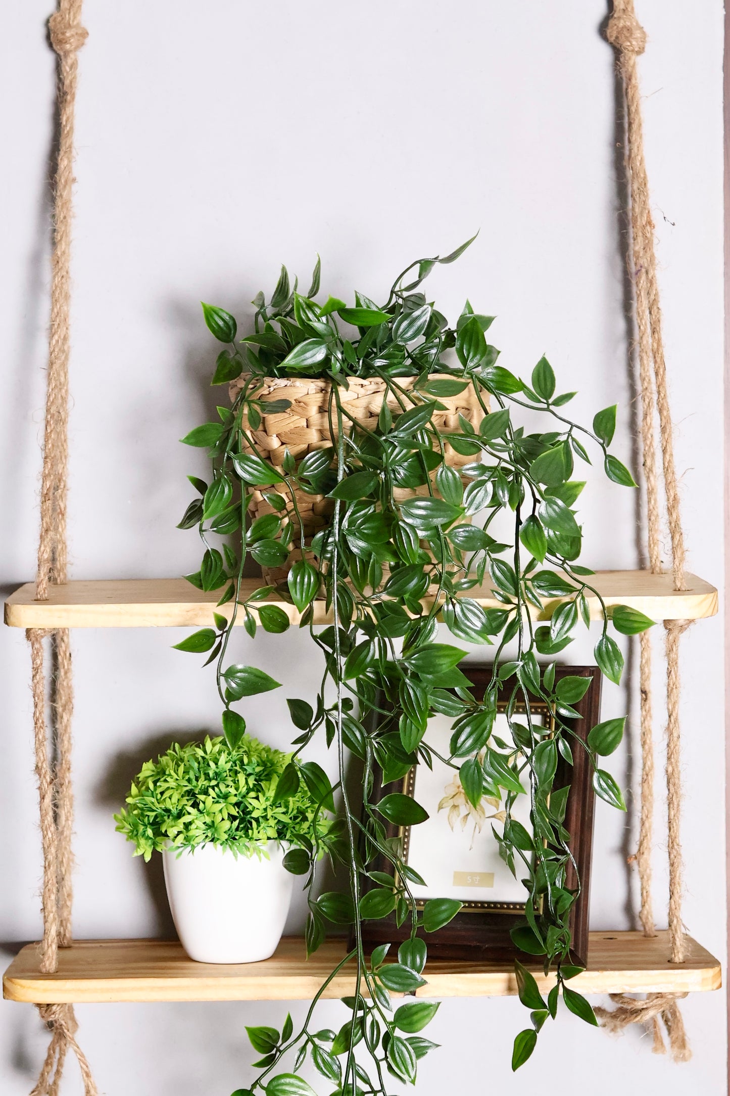 2 tier Wooden hanging Rope Shelves