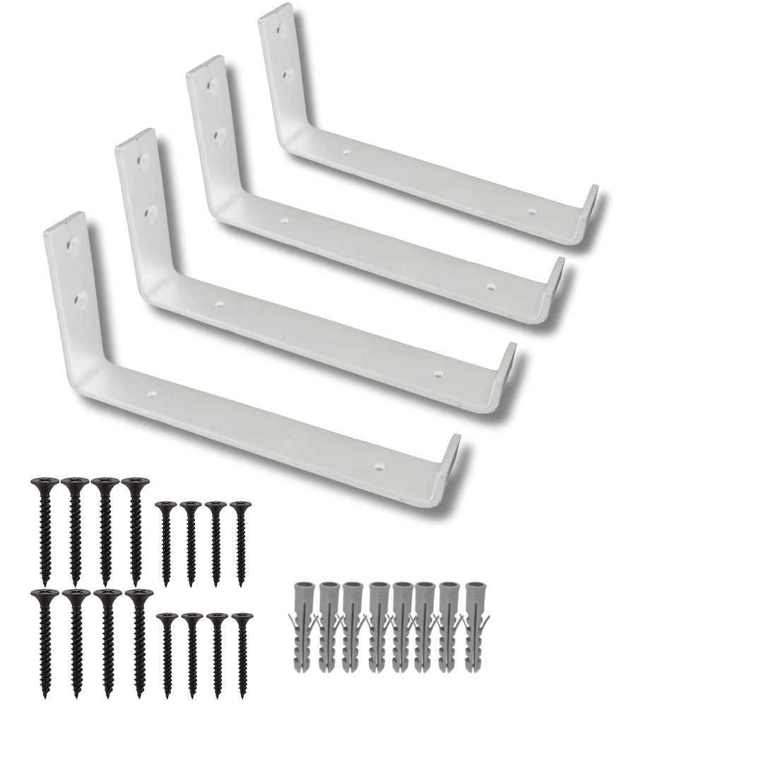 Heavy Duty Wall Metal Shelf Bracket | Up Style White | 225mm x 100mm x 38mm | PACK OF 4