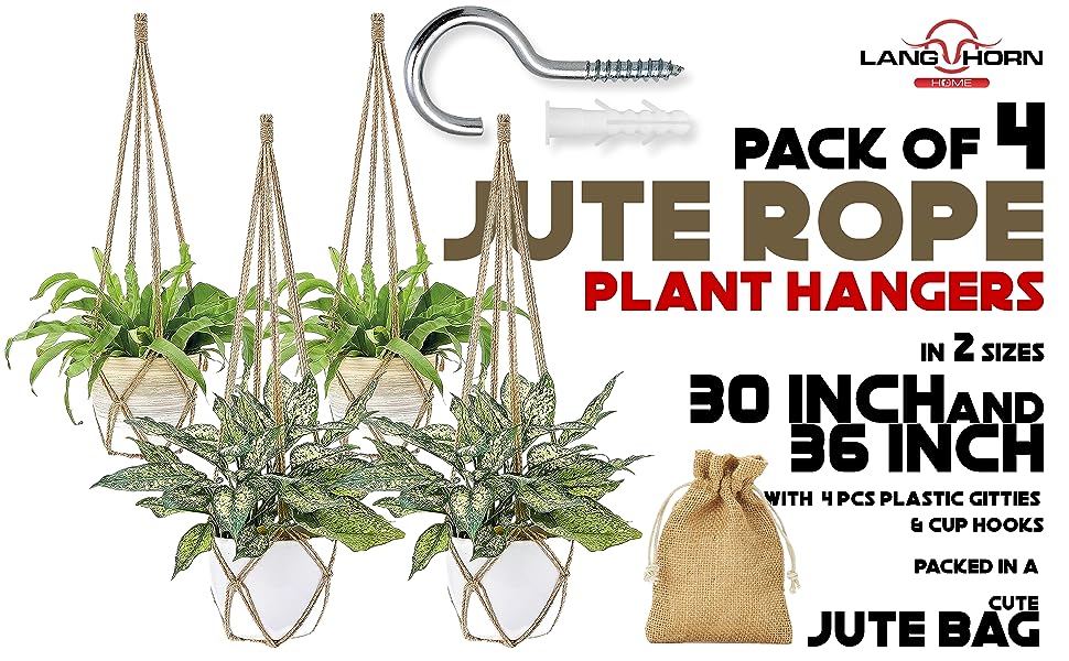 Handmade Jute Macrame Plant Hanger  |  Flower Pot Holder  |  Hanging jute Rope Plant hanger  |  Pack of 4