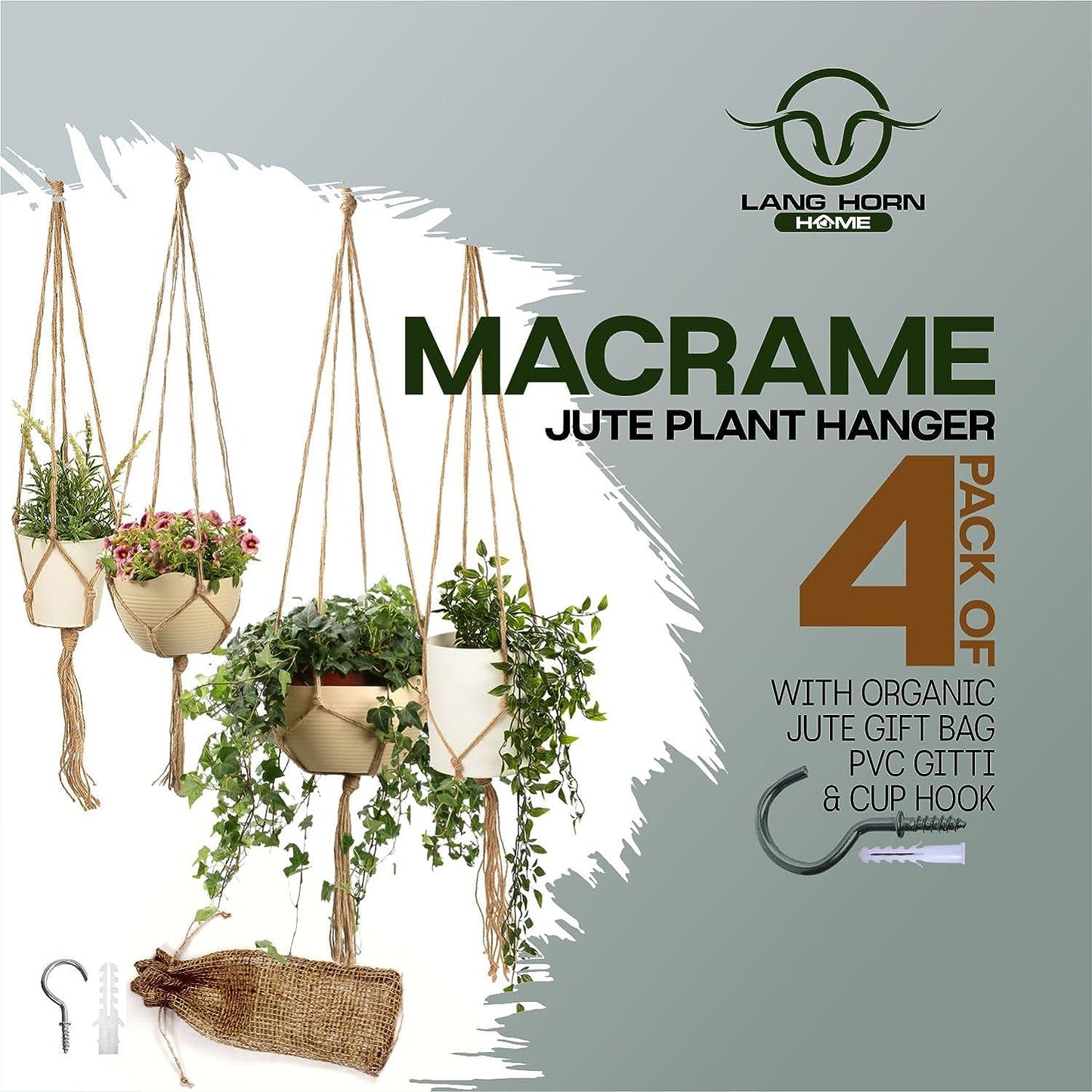 2 Pack or 1 Pc | Handmade Jute Plant Hanger | Flower Pot Holder | Hanging jute Rope Plant hanger | Jute Macrame