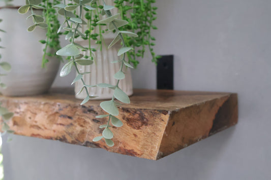 Rustic Handmade Floating Wooden Shelves |  Chunky Live Edge Mango Wood shelf with Brackets | Length 30inch x 9 inch Depth x 1.75 inch Thickness