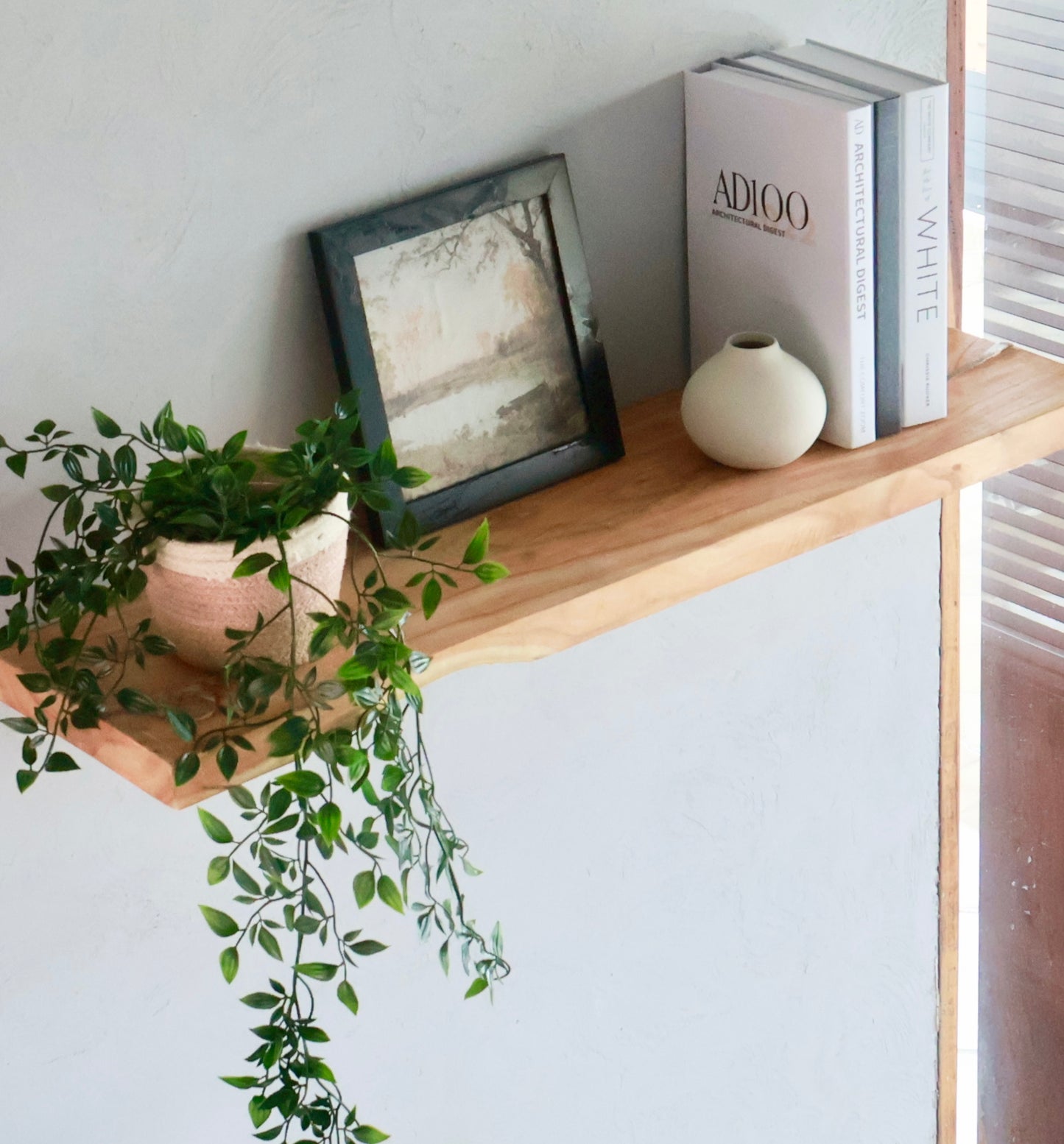 Rustic Handmade Floating Wooden Shelves |  Chunky Rectangular Pine Wood shelf with Brackets | Length 24 inch x 4 inch Depth x 1.5 inch Thickness