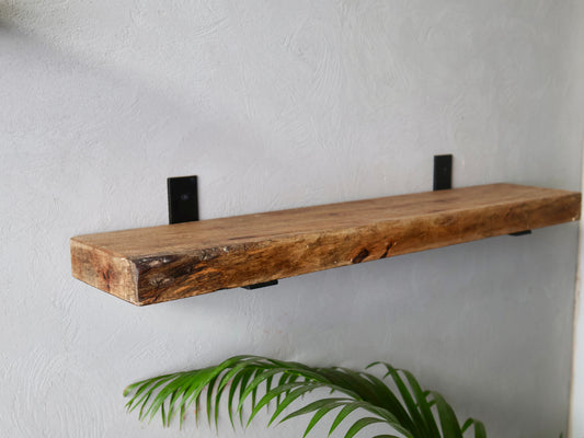 Rustic Handmade Floating Wooden Shelves | Chunky Rectangular Mango Wood shelf with Brackets | Length 30inch x 6 inch Depth x 2 inch Thickness