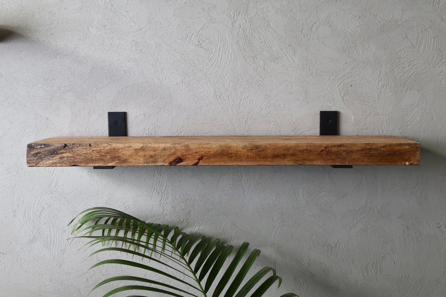 Rustic Handmade Floating Wooden Shelves | Chunky Rectangular Mango Wood shelf with Brackets | Length 30inch x 6 inch Depth x 2 inch Thickness