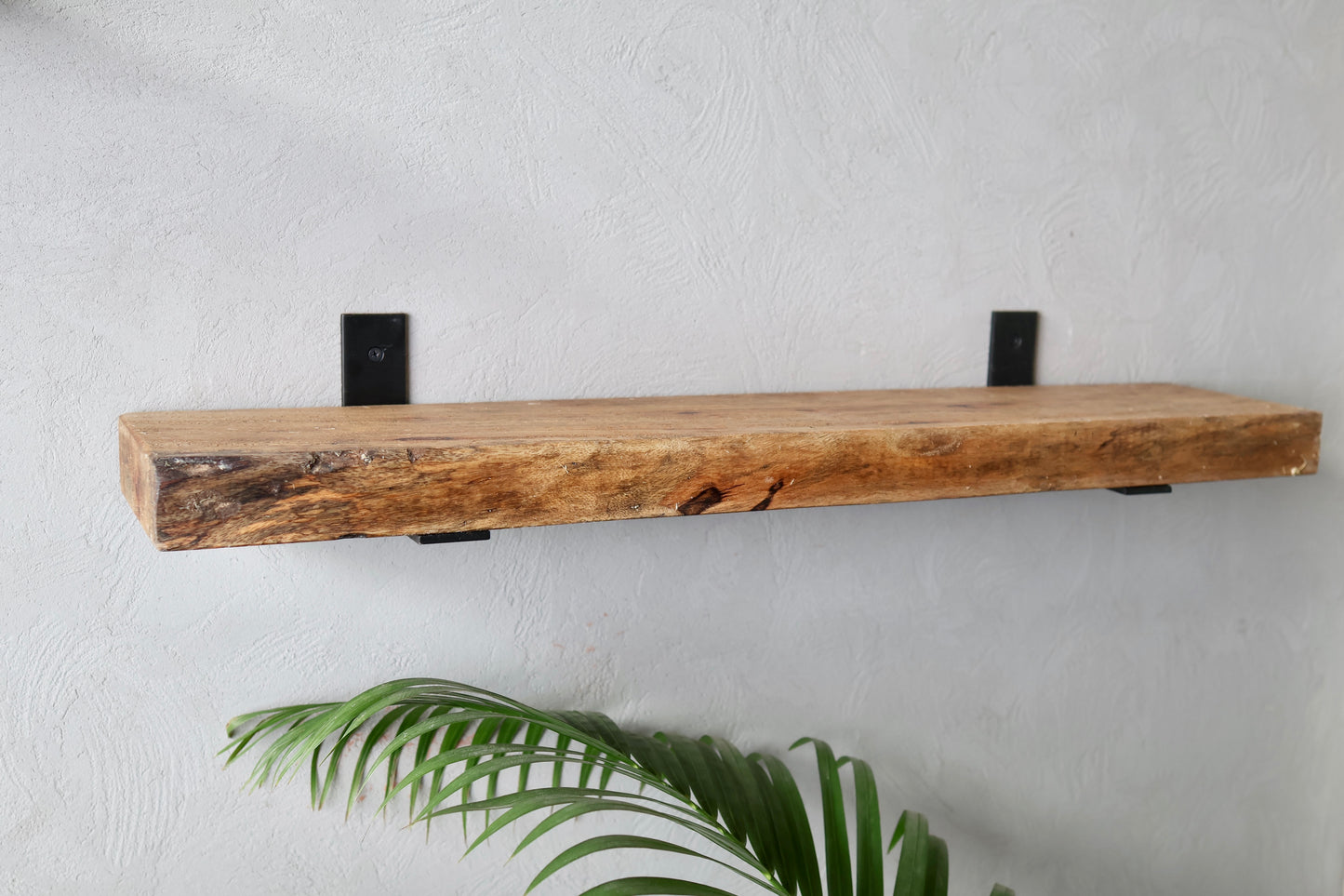 Rustic Handmade Floating Wooden Shelves | Chunky Rectangular Mango Wood shelf with Brackets | Length 30inch x 6 inch Depth x 2 inch Thickness