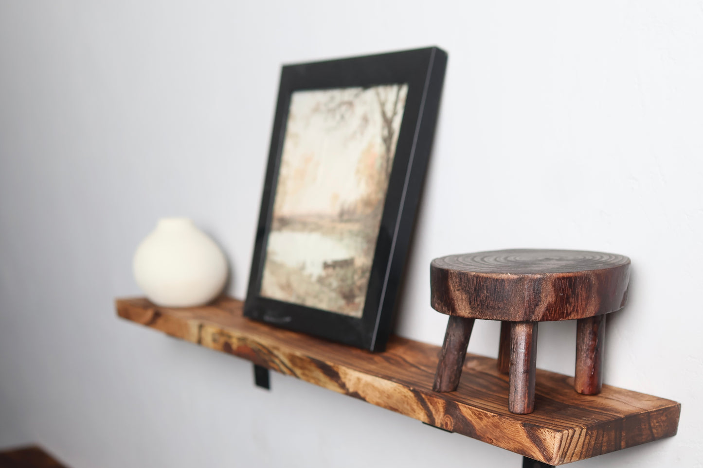 Rustic Handmade Floating Wooden Shelves |  Rectangular Pine Wood shelf with Brackets | Length 24 inch x 5 inch Depth x 1 inch Thickness