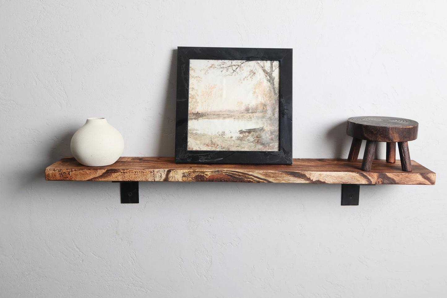 Rustic Handmade Floating Wooden Shelves |  Rectangular Pine Wood shelf with Brackets | Length 24 inch x 5 inch Depth x 1 inch Thickness