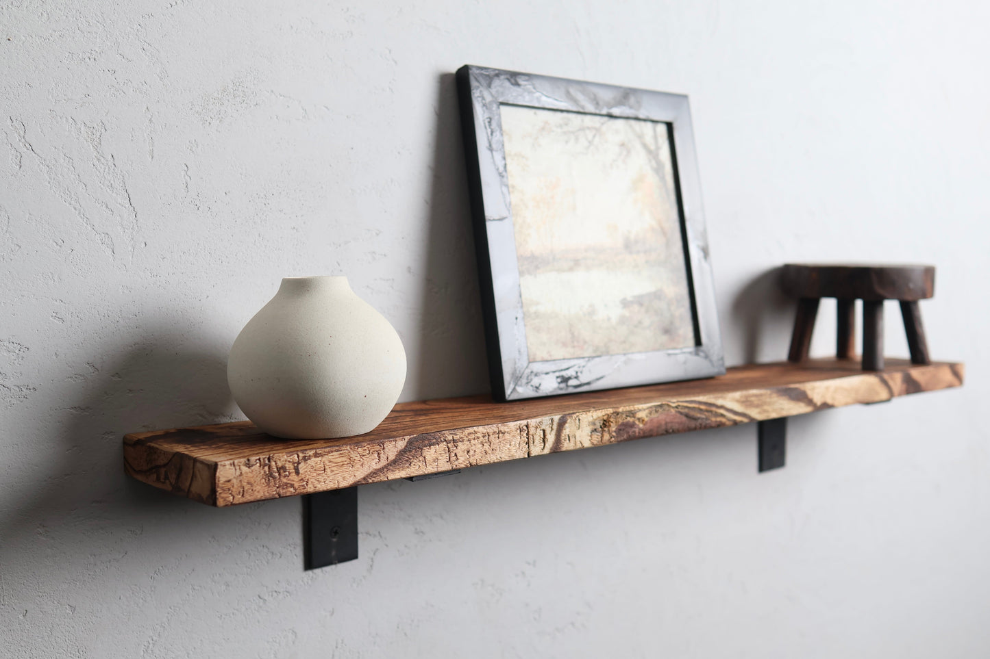 Rustic Handmade Floating Wooden Shelves | Rectangular Pine Wood shelf with Brackets | Length 24/30 inch x 6 inch Depth x 1 inch Thickness | Set of 2