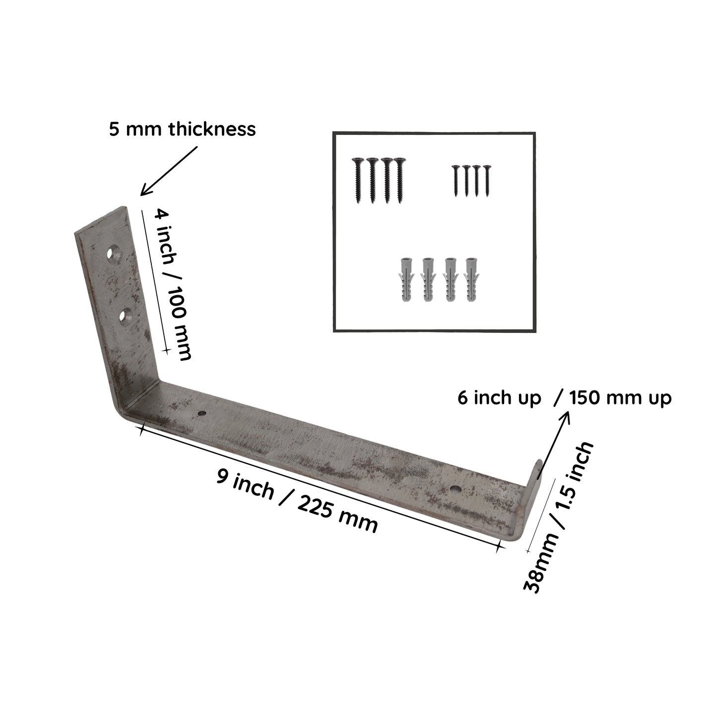 Heavy Duty Wall Metal Shelf Bracket |  Up Style Industrial Finish |  Size 9" x 4" x 1.5"  | PACK of 2