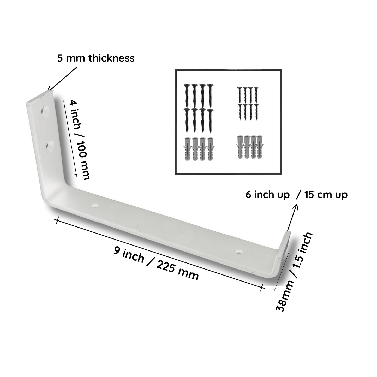 Heavy Duty Wall Metal Shelf Bracket | Up Style White 225mm x 100mm x 38mm | PACK OF 2